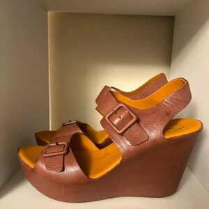 Gorgeous Kork-Ease Mahogany Leather Sole Wedges
